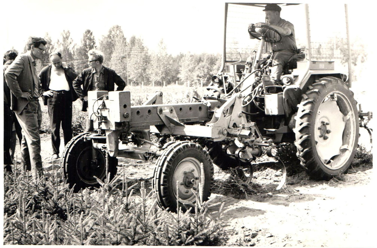Работа на лесном питомнике. Трактор Т-16 с культиватором грядкоделателем. 80-е годы